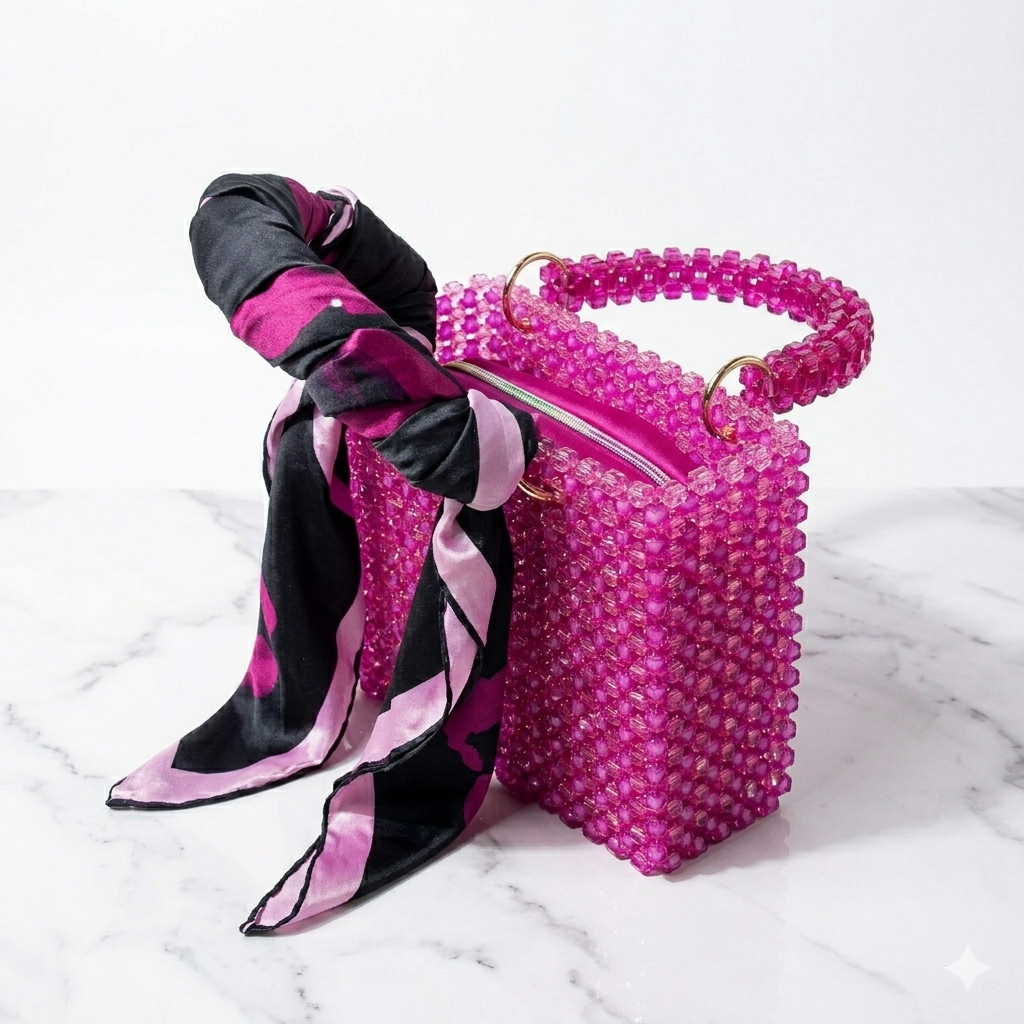 Nala Zuri – Sac à Main Perlé Rose Vif | Sacoches de Paty