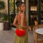 Nzuri Ya Moto – Sac à Main Perlé Rouge à Plumes | Sacoches de Paty – Image 3