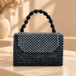 Sac ADUNNI perlé noir vu de face