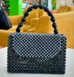 Mini sac à main ADUNNI en perles noires avec anse perlée